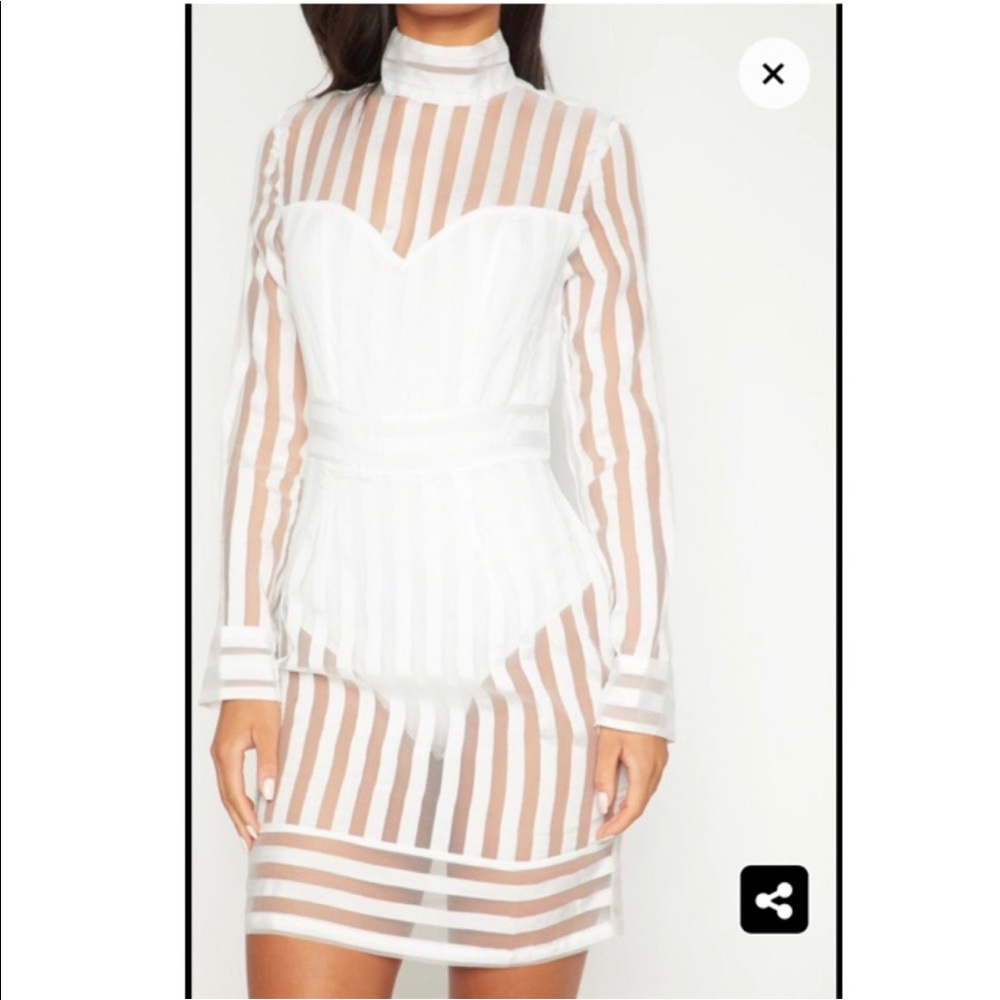 White mesh striped dress.